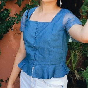 denim blue lace top